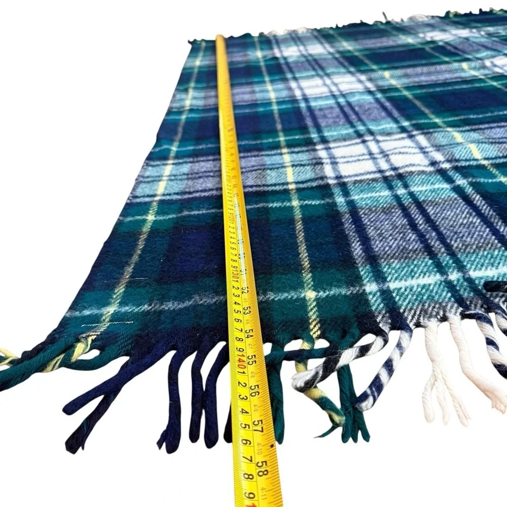Vintage Troy Robe Blanket Throw Tartan Plaid Wool Stadium Bed Fringed 57x52